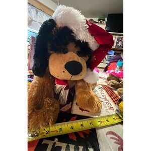 Plush Dog With Santa Hat Christmas Holidays Winter Stuffed Animal